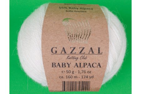 Пряжа Gazzal Baby Alpaca белый (46001), 55%беби альпака/45%шерсть мериноса супервош, 160м, 50г