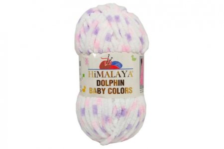 Пряжа Himalaya Dolphin baby colors белая-сиреневая-розовая крапина (80410), 100%полиэстер, 120м, 100г