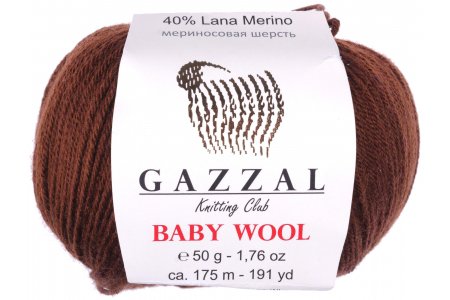 Пряжа Gazzal Baby Wool коричневый (807), 40%шерсть мериноса/20%кашемирПА/40%акрил, 175м, 50г