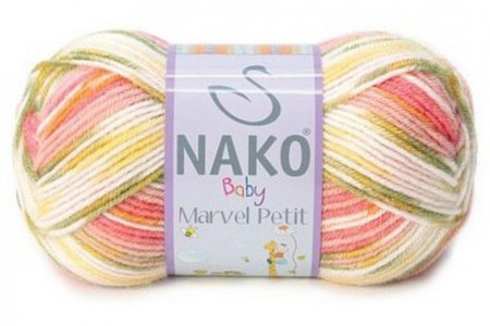 Пряжа Nako Bambino Marvel petit белый,желтый,зеленый,розовый(81136), 75%акрил/25%шерсть, 130м, 50г