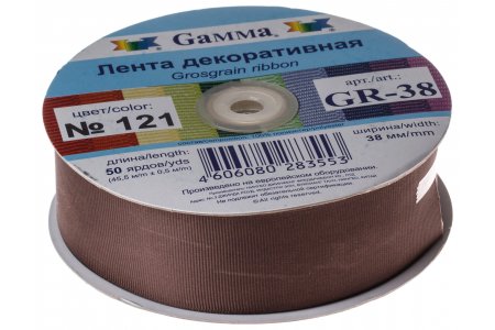 Тесьма GAMMA репсовая, темно-коричневый (121), 38мм, 1м