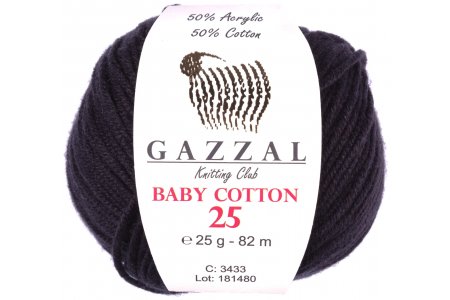 Пряжа Gazzal Baby Cotton 25 черный (3433), 50%хлопок/50%акрил, 82м, 25г
