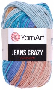 Пряжа YarnArt Jeans CRAZY бирюзовый-голубой бежевый батик (8207), 55%хлопок/45%акрил, 160м, 50г