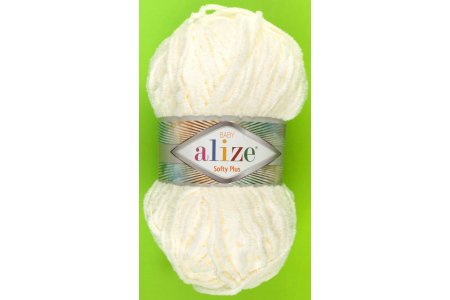 Пряжа Alize Softy plus молочный (62), 100%микрополиэстер, 120м, 100г