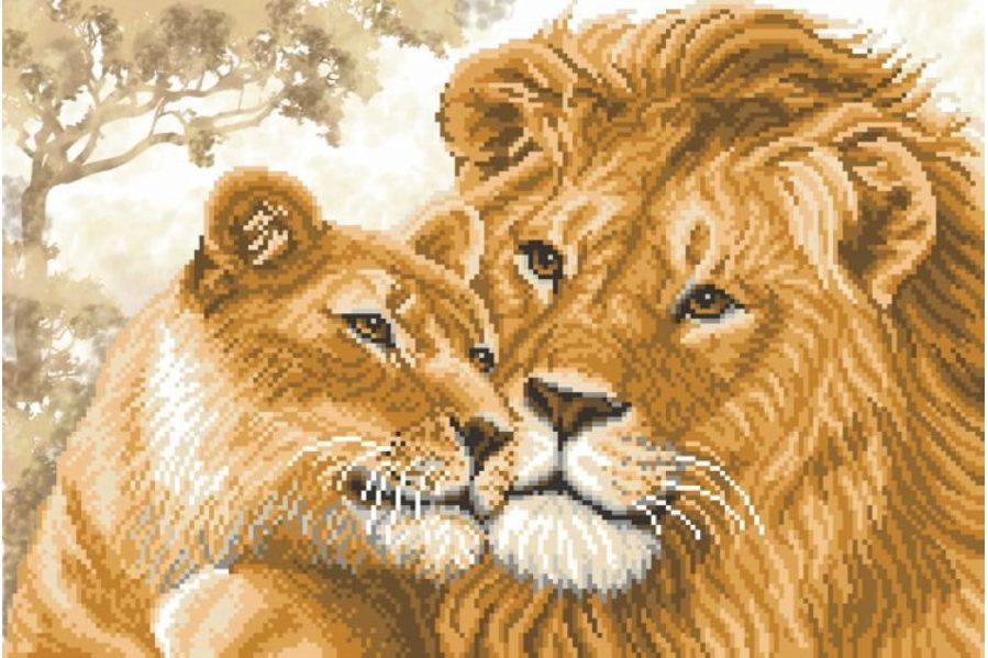 фото Набор для вышивания крестом искусница львица и лев, с нанесенным рисунком, 30*44см